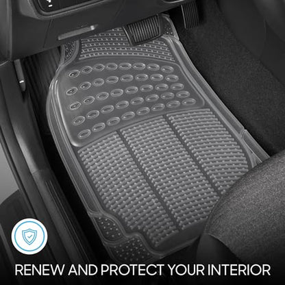 BDK OF-554 Rubber Car Floor Mats, Universal Front & Rear Combo Set with Trunk Cargo Mat Liner for Car Sedan SUV Van, Heavy Duty All Weather Trim to Fit - color: Clear