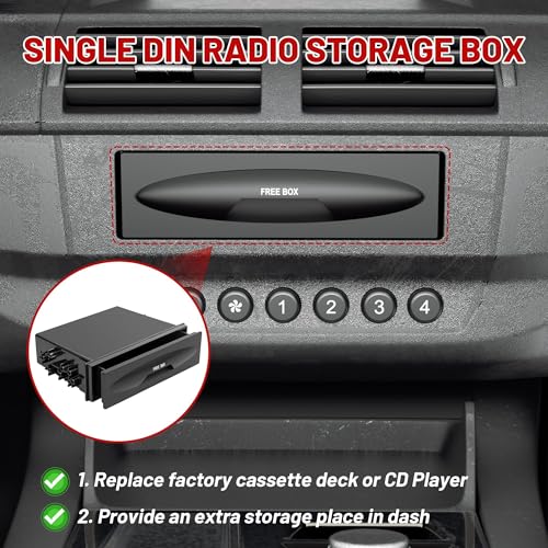 RED WOLF Car Radio Stereo Single Din Storage Box Dash Trim CD Player Holder Storage Box Mounting Pocket Drawer Kit