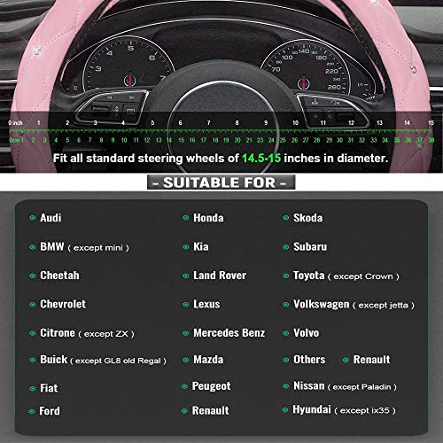 Pink Steering Wheel Cover, Diamond Leather Bling Steering Wheel Cover, Anti-Slip Steering Wheel Protector with Crystal Rhinestones for Women and Girl Fit 14.5-15 inch - color: Pink