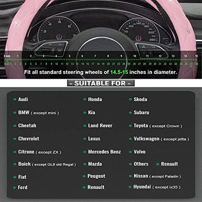 Pink Steering Wheel Cover, Diamond Leather Bling Steering Wheel Cover, Anti-Slip Steering Wheel Protector with Crystal Rhinestones for Women and Girl Fit 14.5-15 inch - color: Pink