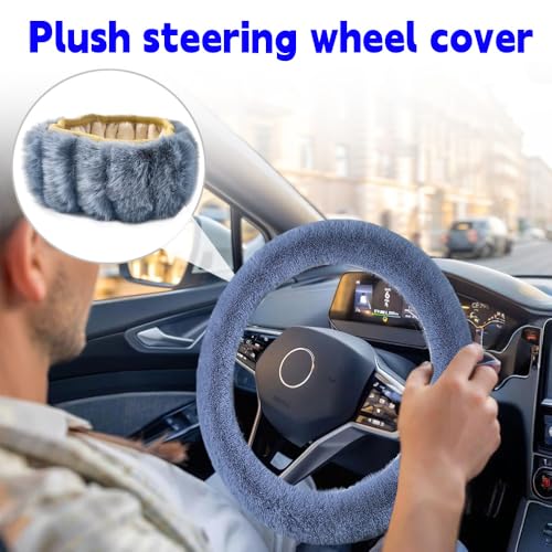 Fluffy Steering Wheel Cover, Winter Warm, Suitable for Most Car Steering Wheels in The 14-15 Inch Range (Grey, 1PCS) - color: Gray, size: 1PCS