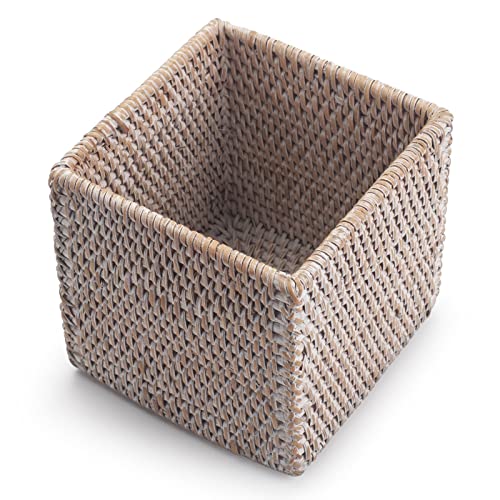 Rattan Tissue Box Cover Square, Hand Woven Wicker Tissue Holder, 5.5 x 5.5 X 5.7 inch, Whitewash - color: Whitewash, size: Square (5.7"H)