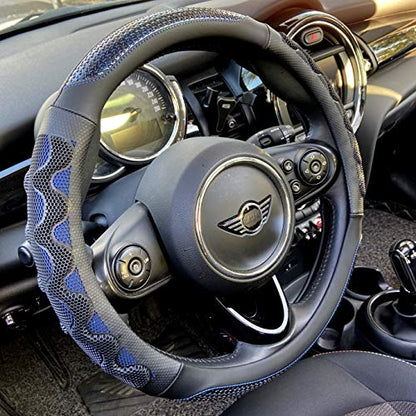 Steering Wheel Cover Great Grip with 3D Honeycomb Anti-Slip Design, Universal 14.5-15 Inch (Blue)