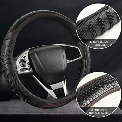 D Shaped Steering Wheel Cover Great Grip with 3D Honeycomb Hole, Anti-Slip Sporty Design, Small 13.5-14 inch(All Black) - color: All Black, size: D Shaped-Small[13.5''-14'']