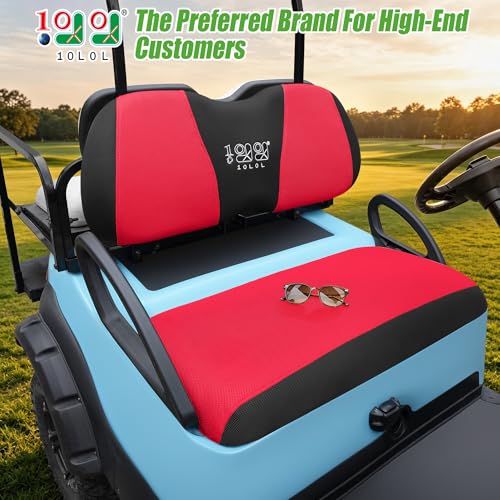 10L0L Golf Cart Seat Covers, Super Comfort Cooler Than Vinyl Seat Cover, Front and Rear Seat Cover for Yamaha EZGO Club Car, No Drilling Breathable Mesh Bench Seat Blanket, Machine Washable - color: Red + Black, style: Front Seat - For Yamaha & Club Car P