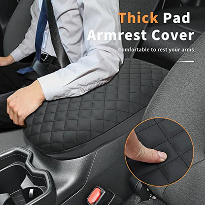 INTGET Center Console Armrest Cover for Toyota RAV4 Accessories 2025 2024 2023 2022 2021 2020 2019 Leather Middle Console Lid Pad Arm Rest Covering Car(Black with Cushion Texture) - color: black with cushion texture