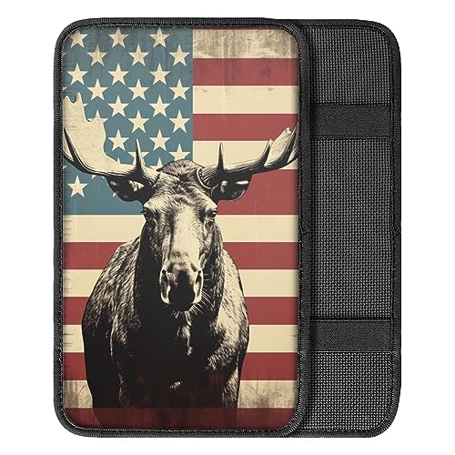 Car Center Console Pad, Universal Waterproof Car Armrest Seat Box Cover, Car Interior Accessories for Most Vehicle SUV Truck Vintage American Flag Elk Car Armrest Pad - color: vintage american flag elk