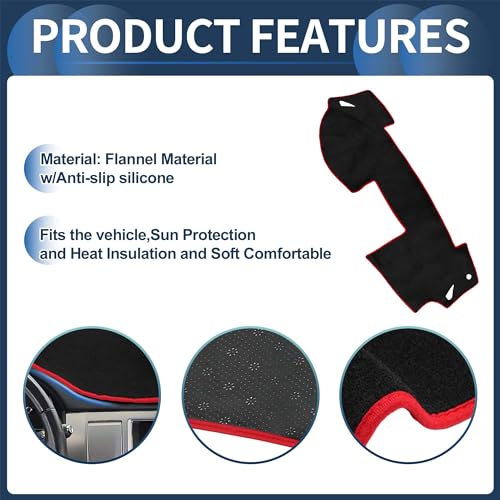 Dash Cover, Center Console Non-Slip Dashboard Carpet Mat for Mazda 6 2009-2012 Flannel Black Red,1Pc