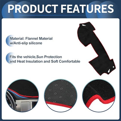 Dash Cover, Center Console Non-Slip Dashboard Carpet Mat for Mazda 6 2009-2012 Flannel Black Red,1Pc