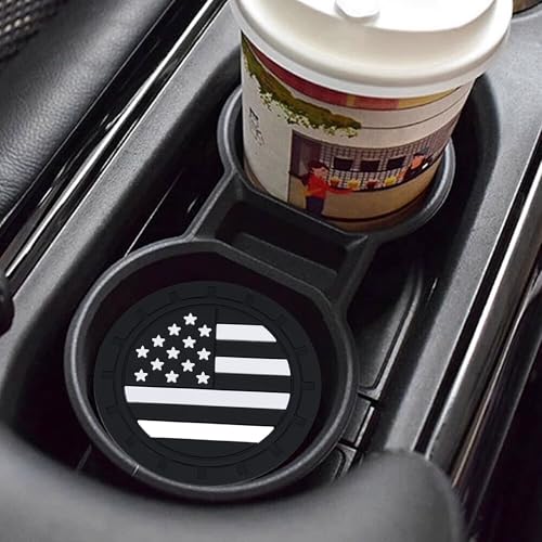 4PCS Car Cup Holder Coasters, 2.75 Inch American Flag Insert Car Cup Coaster, Anti Slip Shockproof Embedded Drink Mat, Car Coasters for Cup Holders, Universal Car Interior Accessories (Black)