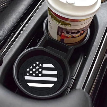 4PCS Car Cup Holder Coasters, 2.75 Inch American Flag Insert Car Cup Coaster, Anti Slip Shockproof Embedded Drink Mat, Car Coasters for Cup Holders, Universal Car Interior Accessories (Black)