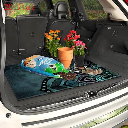 Universal Car Trunk Mat, All Weather Trunk Protection Cargo Liner, Stylish Vehicle Interior Accessories, Durable Cargo Mat Rear Trunk Line Suitable for Most Car (Blue-Green Mandala, 29" x 39") - color: Blue-Green Mandala