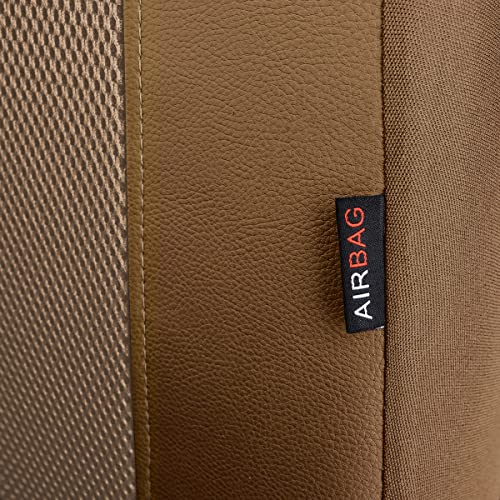 Flying Banner car seat Covers Full Set Faux Leather Air Mesh Breathable Man Lady Airbag Compatible Rear Bench Split 40/60 50/50 60/40 Truck Pick Up (Full Set - Low Back, Solid Beige) - color: Solid Beige