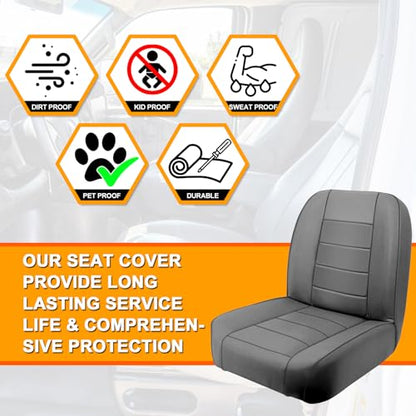 Seat Covers Compatible with 1965-1979 Jeep CJ5, 1976-1980 Jeep CJ7, Front Low-Back Bucket Driver & Passenger Seat - color: charcoal