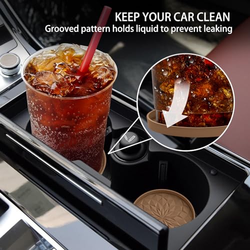 Car Coasters for Cup Holders [4 Pack] - 2.75In Silicone Auto Mug Mats - Universal Non-Slip Recessed Car Interior AccessoriesCoffee - color: 4pack-coffee
