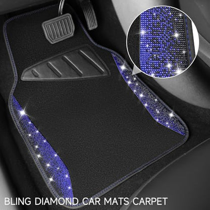 CAR PASS Bling Diamond Car Floor Mat Shining Carpet, Sparkly Glitter Crystal Anti-Slip PVC Heel Pad Automotive Universal Fit for SUV Sedan Car Van, 4pcs for Girl Cute Women, Black Blue - color: Blue Diamond