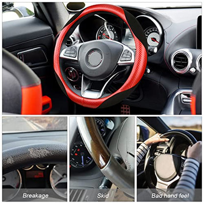 Steering Wheel Cover for Women and Men, Carbon Fiber Plush Steering Wheel Cover Soft Anti-Slip Comforting, Universal 15 Inches Steering Wheels Accessories (Carbon Fiber Red/Black) - color: Carbon Fiber Red/Black