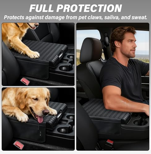 Center Console Cover Compatible with Ram 1500 2013-2018 & 2013-2026 Ram 2500/3500/1500 Classic Model Jump Seat Only, Leather Armrest Cover Middle Console Cover