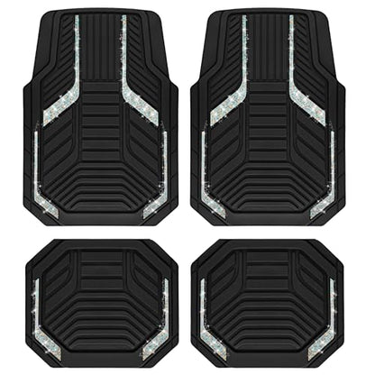 PIC AUTO Car Floor Mats, Leopard Sparkly Crystal Bling Glitter Car Mats Set, Front and Rear Heavy Duty Rubber Car Mats with Anti-Slip Backing, All Weather, Trim-to-Fit for Automotive SUVs, Sedan, Vans - color: Leopard