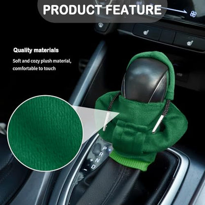 Car Gear Shift Cover,Cute Gear Shift Knob Cover with Fashionable Mini People Design,Universal Gears Shifts Hoodie for Most Car Gears Shifts Levers Cars Interior Accessories (Green)