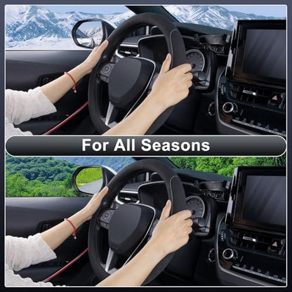 15 inch Microfiber Suede Car Steering Wheel Cover, Universal Anti-Slip Grip Protector for SUV Truck, Black