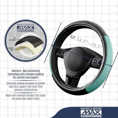 Skechers Steering Wheel Cover,Max Cushioning Leather Steering Wheel Cover Universal Fit 14" 1/2-15" Car Wheel Protector for Men Women Fit Suvs,Vans,Sedans,Car,Trucks,Mint - color: Mint