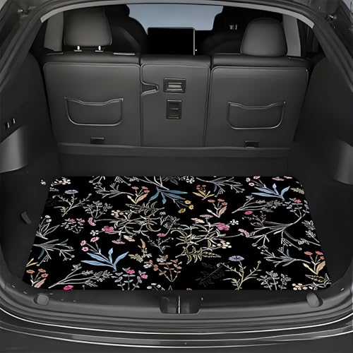 Universal Car Trunk Mat 29" x 39", Flower Branch Print All Weather Trunk Protection Cargo Liner, Durable Cargo Mat Rear Trunk Liner, Stylish Vehicle Interior Accessories Suitable for Most Car Models - color: Flower Branch