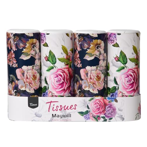 Facial Tissue Cylinder Holder with Cap, Travel Tissue Tubes Box Container, Suitable for Car Cup Holder (4 Pack, 200 Sheets) - style: Roses