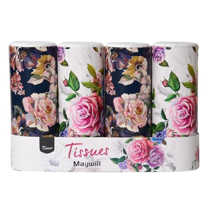 Facial Tissue Cylinder Holder with Cap, Travel Tissue Tubes Box Container, Suitable for Car Cup Holder (4 Pack, 200 Sheets) - style: Roses