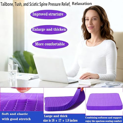 Innovative Gel Seat Cushion for Long Sitting, Soft and Breathable, Seat Cushion for Back, Sciatica, Hip, Tailbone Pain Relief, Used for The Office, Wheelchair, Recliner, Car, Stadium, Kayak.(Púrpura)