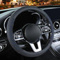 3D Premium Skin-Feel Leather Small Car Steering Wheel Cover, Anti-Slip Breathable Soft Slim Design, 13.5 inch to 14 inch, Black with Blue - color: Black with Blue, size: Round-Small[13.5''-14'']