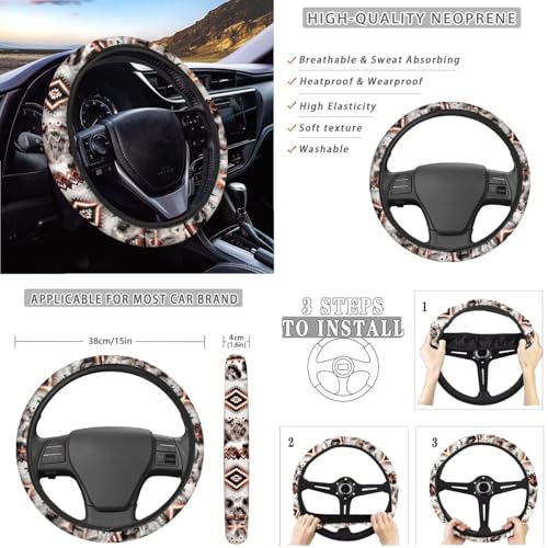 Wanyint 14 Pack Car Accessories, Universal Auto Seat Protector Steering Wheel Seatbelt Strap Pad Trash Can Armrest Pad Cup Holders Rearview Mirror Handbrake Cover Set, Aztec Navajo Leopard Print - color: Aztec Navajo Leopard Print