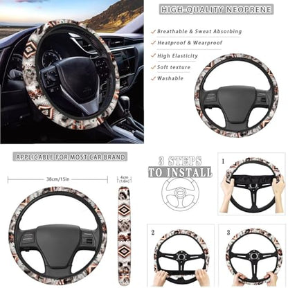 Wanyint 14 Pack Car Accessories, Universal Auto Seat Protector Steering Wheel Seatbelt Strap Pad Trash Can Armrest Pad Cup Holders Rearview Mirror Handbrake Cover Set, Aztec Navajo Leopard Print - color: Aztec Navajo Leopard Print