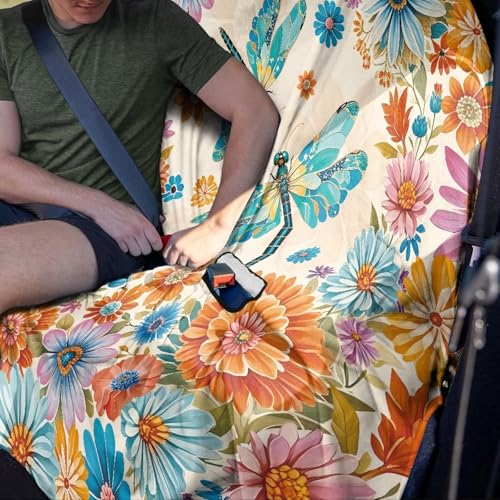 Boho Dragonfly Print Waterproof Towel Back Seat Cover for Car Truck Van SUV, Durable Rear Bench Seat Cover for Kids Dogs, Seat Back Protector, Easy to Install - color: Boho Dragonfly