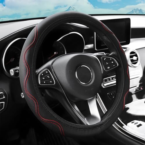 zipelo Elastic Stretch Steering Wheel Cover, Microfiber Breathable Ice Silk, Universal 15 Inch Anti-Slip Car Steering Wheel Protector, Warm in Winter and Cool in Summer for Women (Style2-Black/Red) - color: Style2-Black/Red