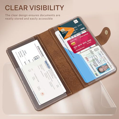 CoBak Genuine Leather Car Registration and Insurance Holder–Luxury Vehicle Glove Box Organizer, Premium Auto Document Case with Magnetic Closure for License, Cards & Papers，Brown - color: L-Genuine leather brown
