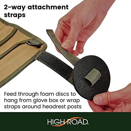 High Road Cotton Canvas Front Seat Organizer and Car Passenger Seat Organizer with Lined Open Bin and 4 Pockets - size: 5-pocket