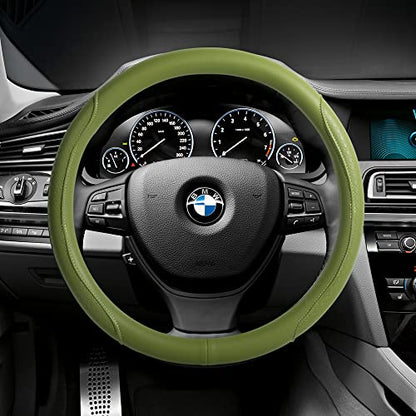 Steering Wheel Cover - Microfiber Leather with Classic Embossing, Anti-Slip Breathable Fit 15 Inch Wheel Protector (Green) - color: Green