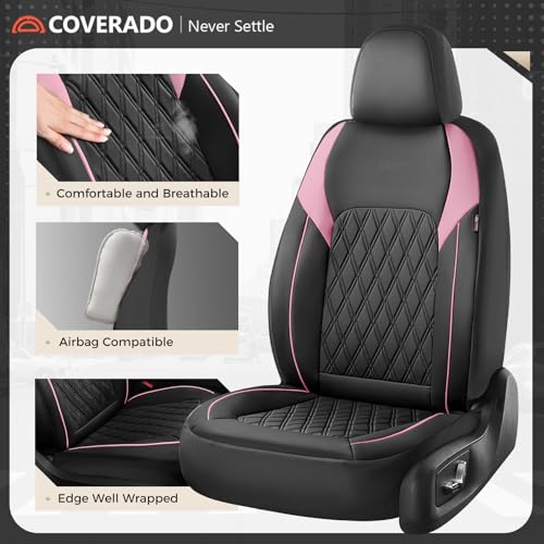 Coverado Seat Covers, Car Seat Covers Full Set, Car Seat Cover, Car Seat Covers Front Seats and Back, Waterproof Car Seat Cushion, Faux Leather Car Seat Protector Universal Fit Most Cars, Black&Pink - color: Black&Pink, size: FullSet