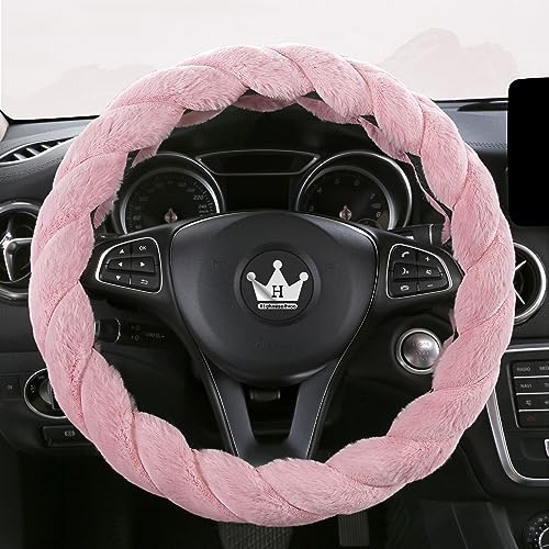HighnessHwoo Luxury Fluffy Winter Car Steering Wheel Cover for Women Soft Warm Plush Cute Auto Accessories for Vehicle, Sedan, Universal, Fuzzy, Anti Slip, Pink, Standard Size, 14.75-15.15" - color: Pink, size: Standard Size [14.75-15.15"] (37.5-38.5cm)
