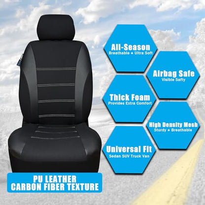 Champlus Car Seat Covers, Carbon Fibre and Durable Breathable Mesh 2 Front Bucket Seat Covers, Universal Fit Automotive Sedan Cars, SUVs, Trucks, Mini Vans, Airbag Compatible, Easy to Install - color: Black