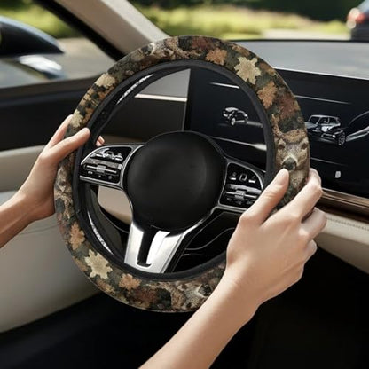 Camo Steering Wheel Cover 15 Inches for Men Reindeer Neoprene Anti-Slip Blue Car Steering Wheel Grip Wrap Soft Car Accessories Protective for SUV Vehicle Sedan Truck - color: Camo Branch Reindeer