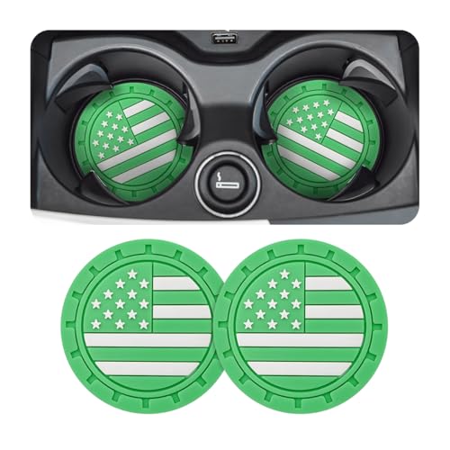 AUCELI 2 Pack Car Cup Holder Coasters, Colored American Flag US Flag Insert Car Cup Coaster, 2.75 Inch Anti Slip Shockproof Embedded Drink Mat, Vehicle Interior Decor Accessories - color: Light Green/Flag, size: 2PCS