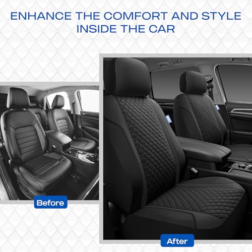 Skechers Seat Covers Contour Foam Cozy Fit,Leather Car Seat Covers, Car Seat Covers Front Seats Airbag Compatible, Universal Automotive Comfort for Most Cars, Vans, Trucks, SUV,Black