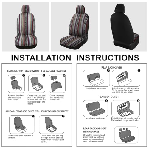 5PCS Baja Saddle Blanket Car Seat Covers, Front Set Breathable Washable Seat Covers with Seatbelt Pad, Striped Woven Cloth Airbag Compatible Seats Protector for Most Vehicles (10pcs) - color: 10pcs