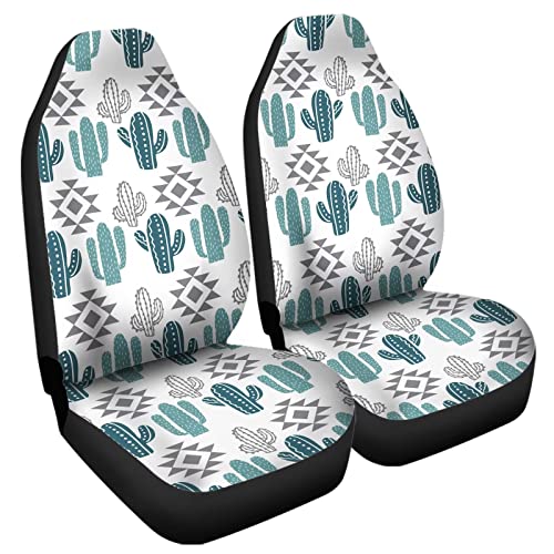 Howilath Aztec Southwest Cactus Printed Seat Covers for Men Car Seat Covers, 2pcs Car Accessories High Back Front Seat Covers - color: Aztec Southwest Cactus - White