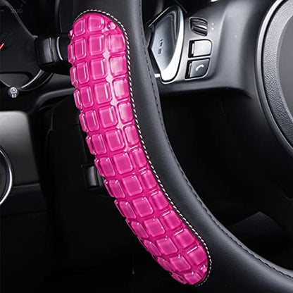 Flying Banner car Steering Wheel Cover Gel Massage Velvet Cool Warm Universal Size 15 inches SUV Truck Anti Slip Odorless Summer Winter (Black Pink, Gel Massage) - color: Black Pink