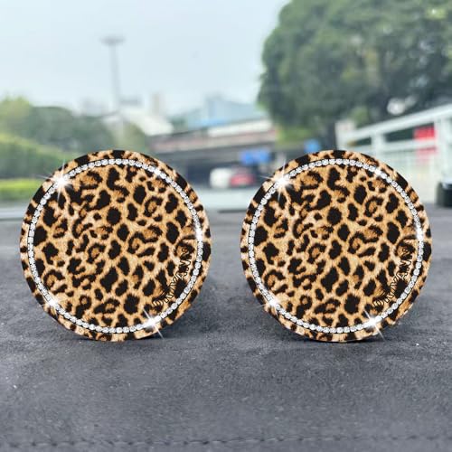 Leopard Car Coasters for Cup Holders, 4 Pack Silicone Cheetah Car Cup Holder Insert Coasters, 2.75" Universal Non-Slip Cup Holder Coaster, Car Interior Accessories for Women (Yellow)