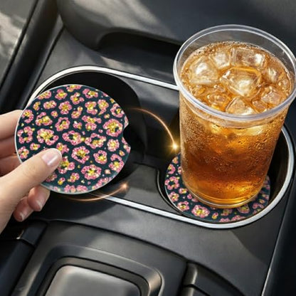 Ceramic Car Coasters, 2 Pack, 2.64" Absorbent Car Cup Holder Coasters, Cute Ceramic Car Coasters for Women, Gold Crystal Diamond Pattern - color: Gold Crystal