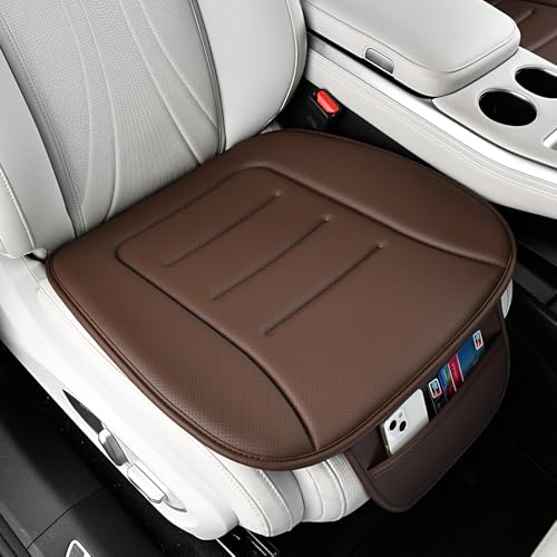 KAYI Car Seat Cushion, Comfort Memory Foam Car Cushions for Driving, Breathable Leather Surface with Anti Slip Rubber Bottom, Seat Cushion for Car and Office Chair (1 Pack, Brown) - color: Brown
